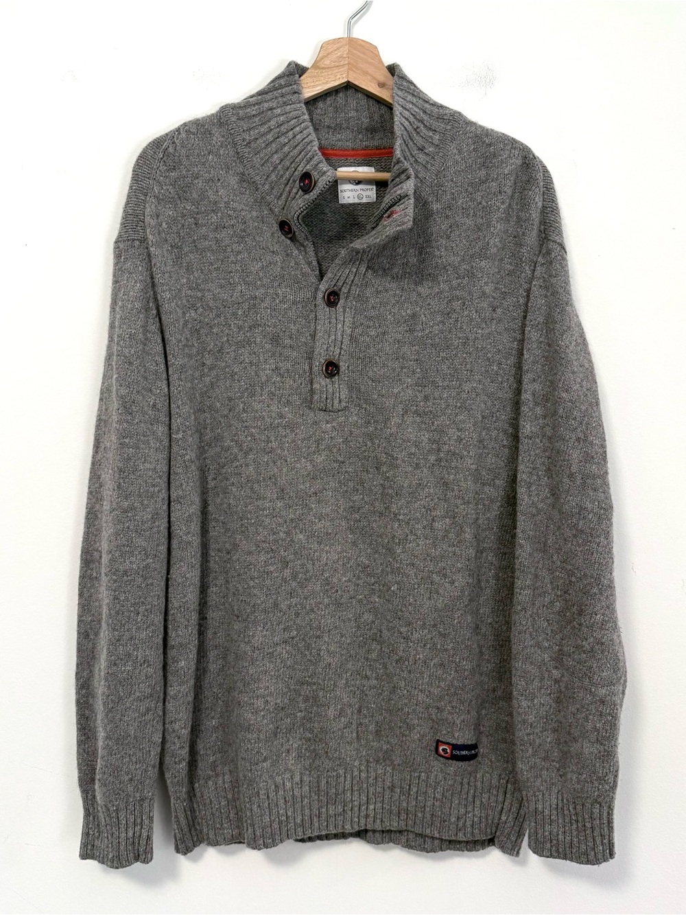 Southern Proper 1/4 Zip Button Lambswool Blend Pullover Sweater